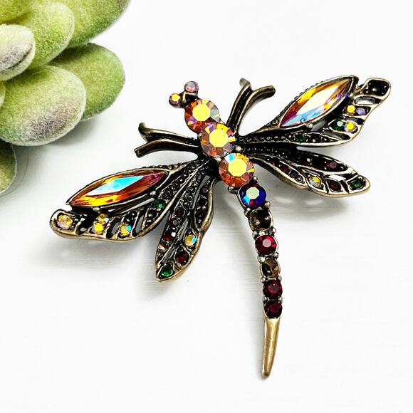 Chico's Vintage Dragonfly Aurora Borealis Brooch - Picture 1 of 9